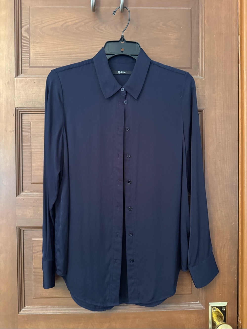 Quince Navy Blue Silk Button-Down Shirt, size Small